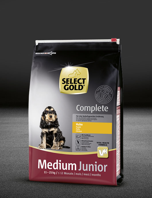 select gold complete medium junior huhn beutel trocken 530x890px