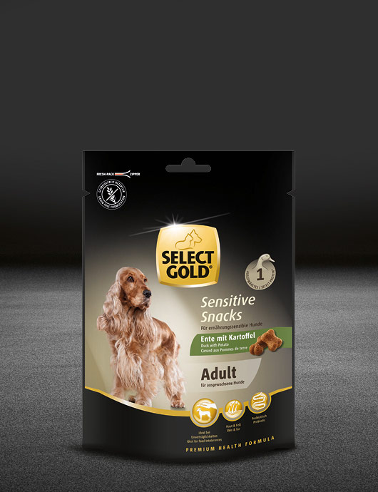 select gold sensitive adult snacks ente mit kartoffel snacks snacks 530x890px